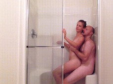 Sensuously moving my hips on his cock in the shower gif