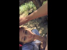 girl deep throats dick outdoors hiking gif