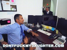 Guy gets blowjob from bosses slutty  while talking to his boss gif