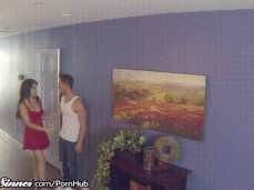 Valentina Nappi in red chemise corners guy in hallway gif