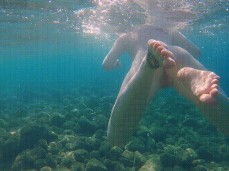 Ginger Girl Naked Feet and Pussy Underwater gif