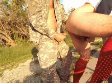 Military cum dripping out of Soccer Jock' bareback ass outdoors public gif