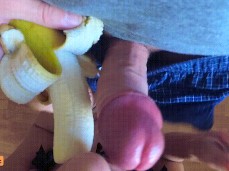 Cock and banana head licking - Female POV gif