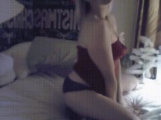 Blonde Beautiful Babe on Bed Bounces that Booty gif