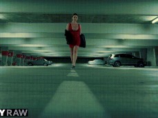 Big boobed Angela White struts in parking lot gif