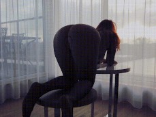 Sexy Ginger PAWG Fishnets Table Sunset gif