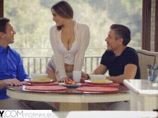 Natasha Nice teasing husband and his friend with her cleavage gif