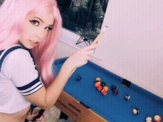 Belle Delphine stroking and licking a pool cue gif