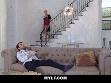 Ryan Keely comes downstairs in sexy outfit gif