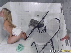 Sexy blonde on her knees for a big  cock, leaving a white cock denied gif