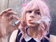 Smoking Pink Hair with Pouty Red Lips gif