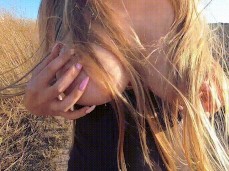Outdoor: Blonde is Shaking Big Tits on a Windy Weather gif