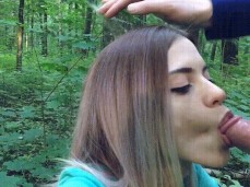 Public Throat Blowjob in the Forest from a Cute  - Freya Stein gif