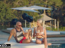 Angelika Grays wife in cheeky bikini brings cocktails to husband poolside p gif