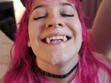 cute pink haired amandi with cum on face gif