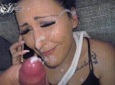 German Brunette Gets Massive Unexpected Facial While on the Phone 6 gif