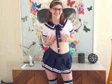 Cute pigtailed schoolgirl teases you gif