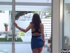 Tori  walks out of house and strips off dress gif
