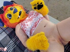 horny female fursuiters pulls down her bottoms and shows her pussy gif