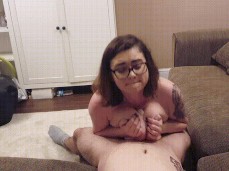 She uses her cleavage to leave him feeling good gif