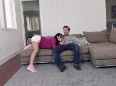 Glorious Milf Crystal Rush sucking off  preppy guy on couch 02 gif