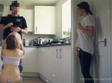 Samantha Flair watched while sucking dick in kitchen 02 gif