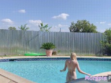Morgpie climbs into the pool naked to skinny dip 02 gif