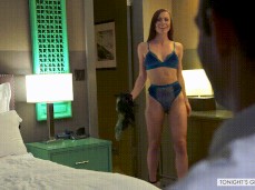 Aidra Fox emerges from bathroom in sexy bra and panties gif