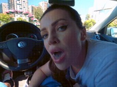 CAR SPERM She Loves to Suck Dick in the Car and Swallow Cum - Luna Roulette gif