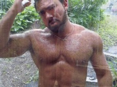 bearded muscle hunk in the rain 0218 gif
