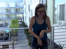 Tali dova flashes her tits on the balcony gif