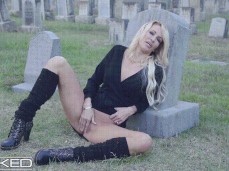 caressing pussy at a gravestone gif