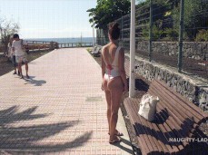 Naughty Lada's swimsuit is still a little sheer after the beac 04 gif