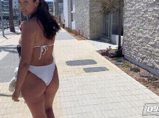 Bella Roland walking in white thong bikini 01 gif