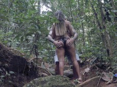 Mike Diary woman in thong bikini sucks dick in forest felt up in foreest gif