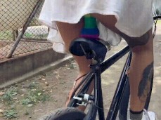 Outdoor dildo riding on a bike gif