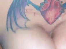 Blue Hair and Huge Natural Tits Cum on tits gif