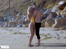 Mia Malkova in thong bikini making out on beach gif