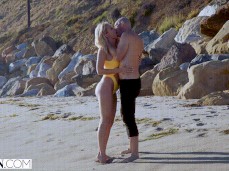 Mia Malkova in thong bikini making out on beach 01 gif