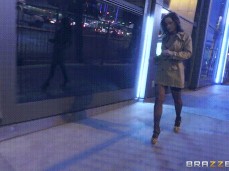 Jessy Jones in trenchcoat and lingerie flashes it in public 01 gif