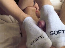 Footjob & Cum in White Socks gif