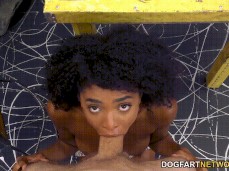Afro Babe Chomps on a Fat White Rod gif