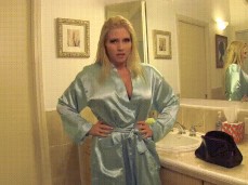 Christie Stevens in silk robe gif
