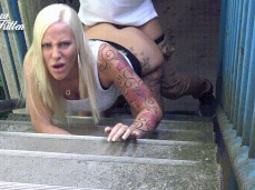 Lara Cumkitten fucked and spanked in an abandoned stairwell gif
