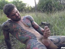Juan Lucho caught jacking off his big, fat, uncut cock in the woods 0026 5 gif