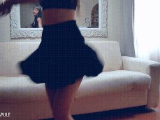 Skinny  jumping in skirt without panties gif