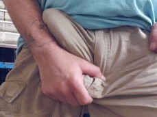 Strong guy has got a big tent in his pants 0001 gif