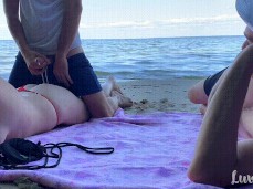 LuvGaru takes a cumshot to her ass on beach while hubby watches gif