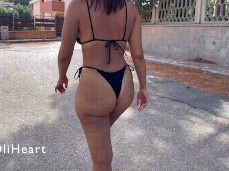 OliHeart in thong bikini walking down the street gif