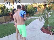 leading topless Allison Tyler into the house gif